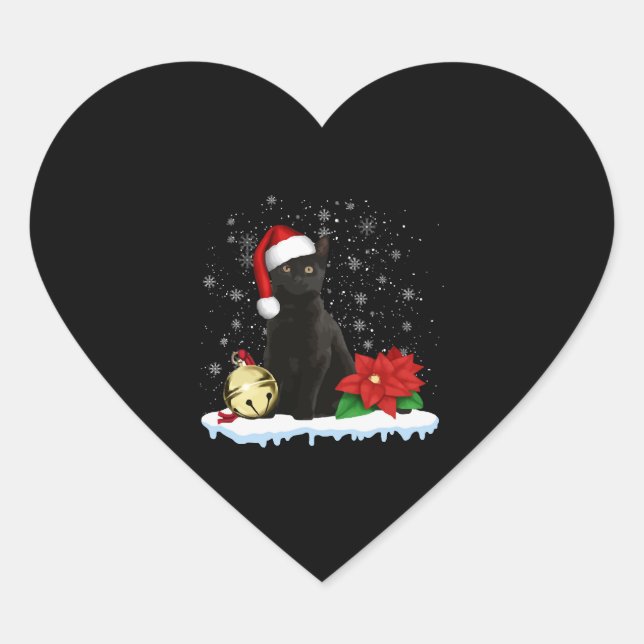Black Cat With A Santa Hat Christmas Cat Costume Heart Sticker (Front)