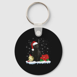 Black Cat With A Santa Hat Christmas Cat Costume Key Ring