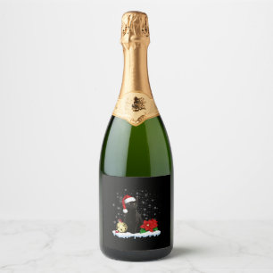Black Cat With A Santa Hat Christmas Cat Costume Sparkling Wine Label