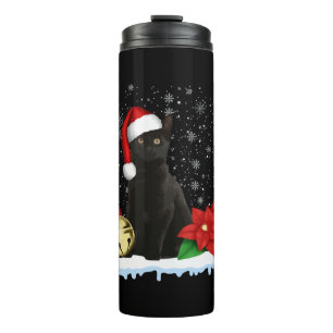 Black Cat With A Santa Hat Christmas Cat Costume Thermal Tumbler