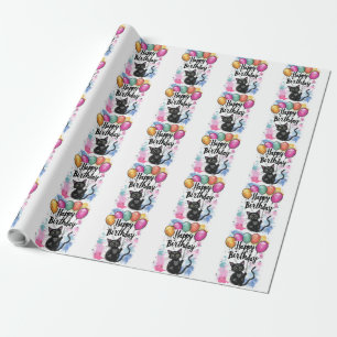 Black Cat with Balloons Wrapping Paper