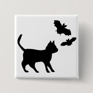 Black Cat with Bat 15 Cm Square Badge