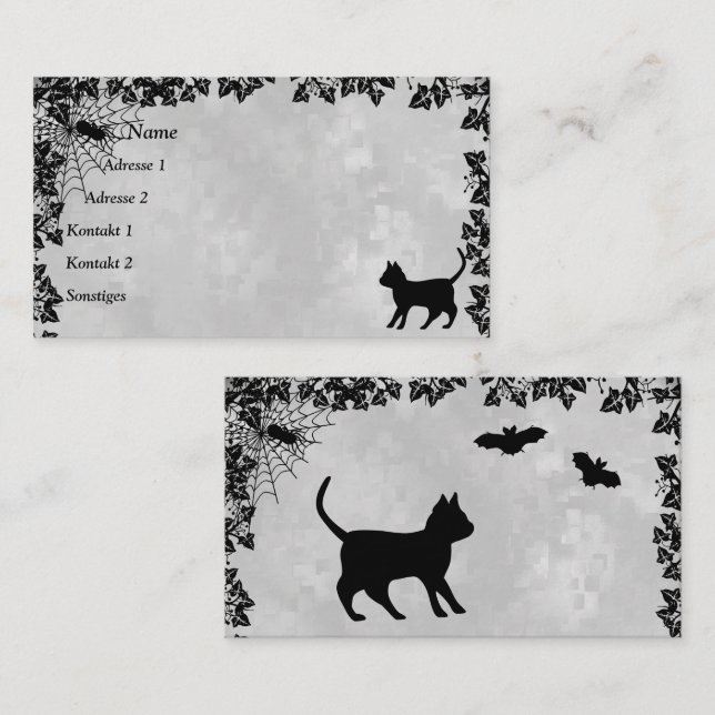 Black Cat with Bat and Spider Business Card (Front/Back)