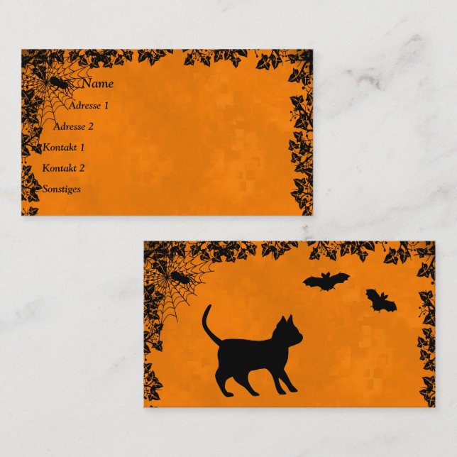 Black Cat with Bat and Spider Business Card (Front/Back)