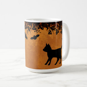 Black Cat with Bat , Happy Halloween Coffee Mug
