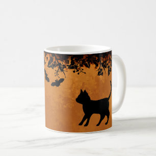 Black Cat with Bat , Happy Halloween Coffee Mug