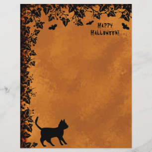 Black Cat with Bat , Happy Halloween Custom Letterhead