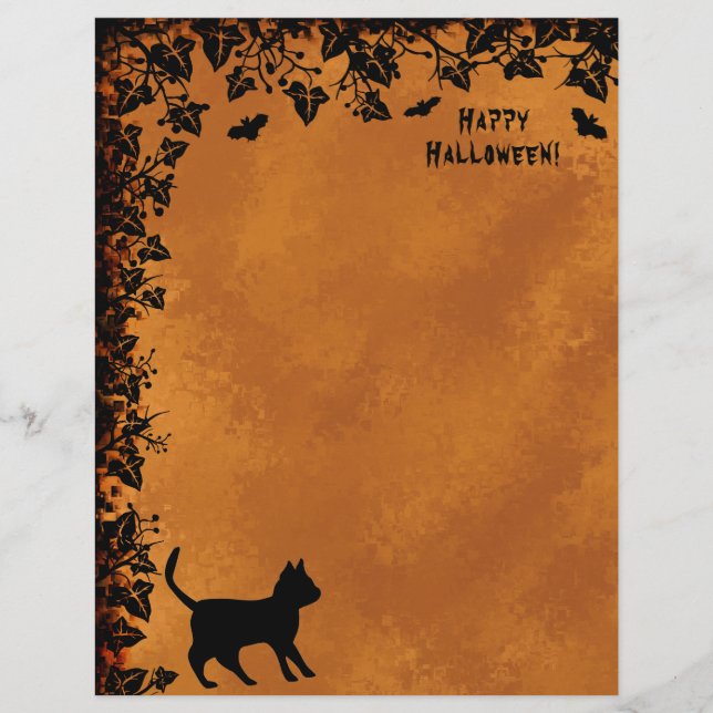 Black Cat with Bat , Happy Halloween Custom Letterhead (Front)