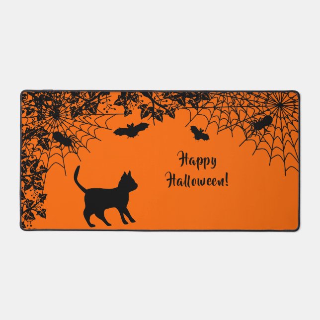 Black Cat with Bat , Happy Halloween Desk Mat (Front)