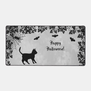 Black Cat with Bat , Happy Halloween Desk Mat