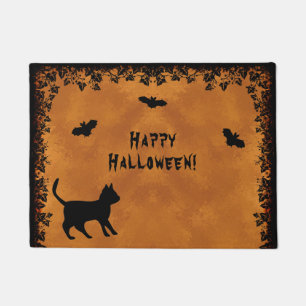 Black Cat with Bat , Happy Halloween Doormat
