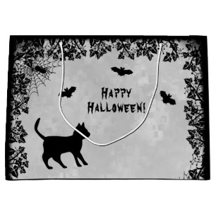 Black Cat with Bat , Happy Halloween! Large Gift Bag