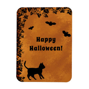 Black Cat with Bat , Happy Halloween Magnet