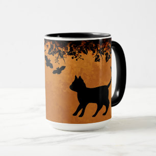 Black Cat with Bat , Happy Halloween Mug