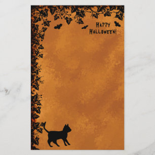 Black Cat with Bat , Happy Halloween Stationery