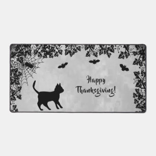Black Cat with Bat , Happy Thanksgiving Desk Mat
