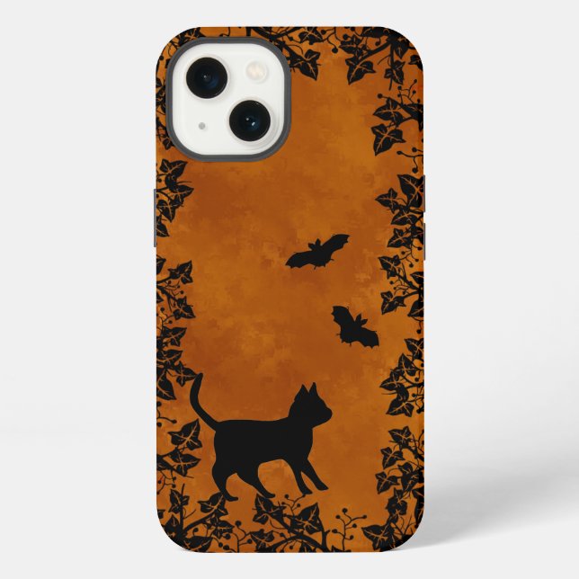Black Cat with Bat iPhone Case (Back)