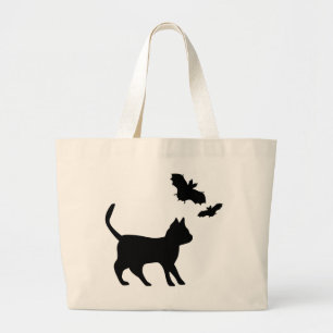Black Cat with Bat Large Tote Bag