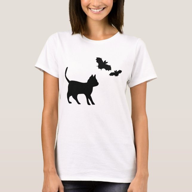 Black Cat with Bat T-Shirt (Front)