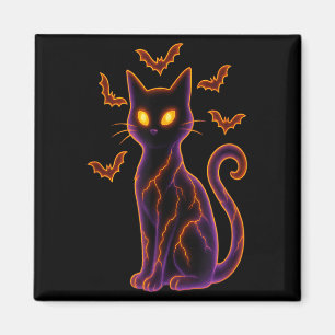 Black Cat With Bats Halloween Design Magnet