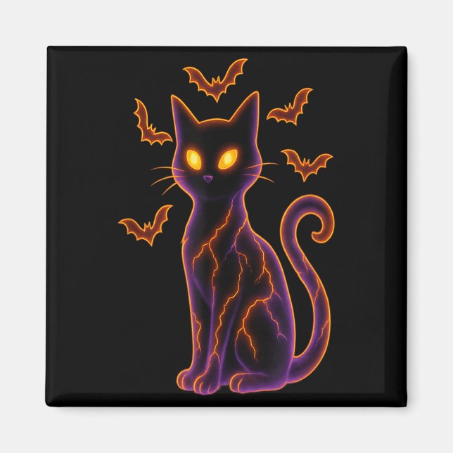 Black Cat With Bats Halloween Design Magnet (Front)