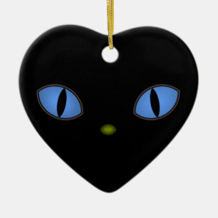 Black Cat With Big Blue Eyes Ceramic Ornament