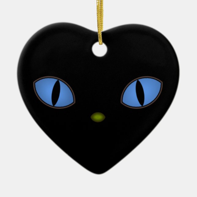 Black Cat With Big Blue Eyes Ceramic Ornament (Front)