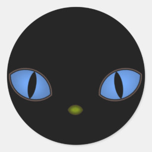 Black Cat With Big Blue Eyes Classic Round Sticker