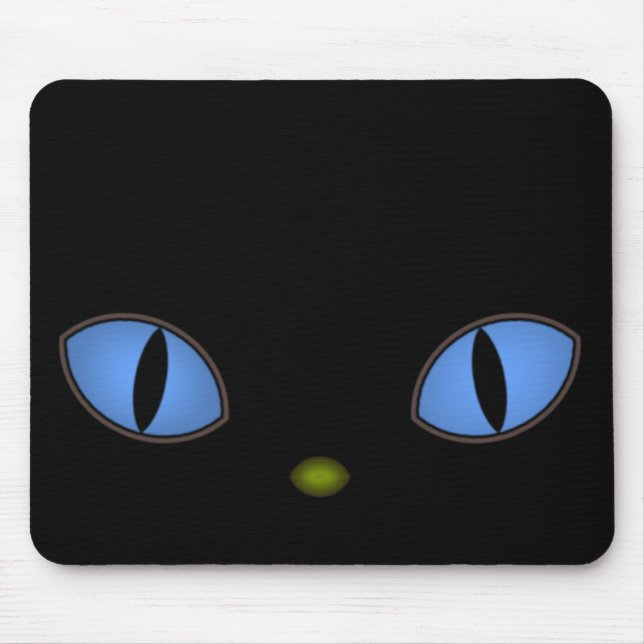 Black Cat With Big Blue Eyes Mouse Pad (Front)