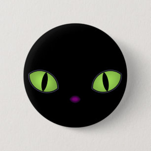 Black Cat With Big Green Eyes 6 Cm Round Badge