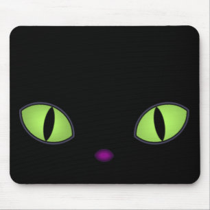 Black Cat With Big Green Eyes Mouse Pad