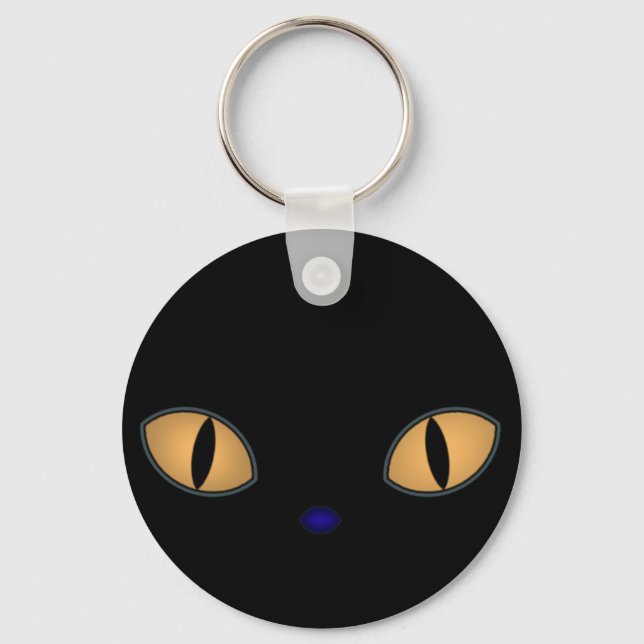 Black Cat With Big Orange Eyes Key Ring (Front)