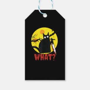Black Cat with Bloody Knife Saying What_ Funny Mur Gift Tags