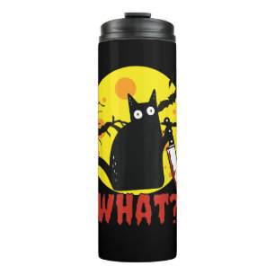 Black Cat with Bloody Knife Saying What_ Funny Mur Thermal Tumbler