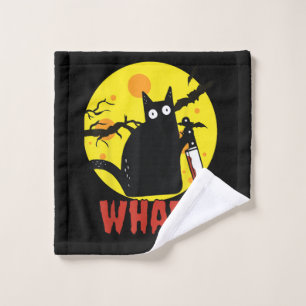Black Cat with Bloody Knife Saying What_ Funny Mur Wash Cloth