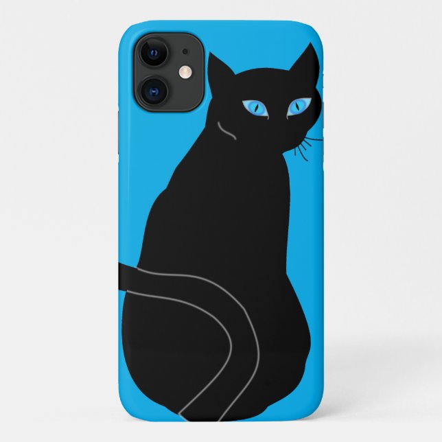Black Cat With Blue Eyes iPhone Case (Back)