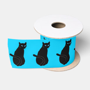 Black Cat with Blue Eyes Ribbon - Custom Colours Satin Ribbon