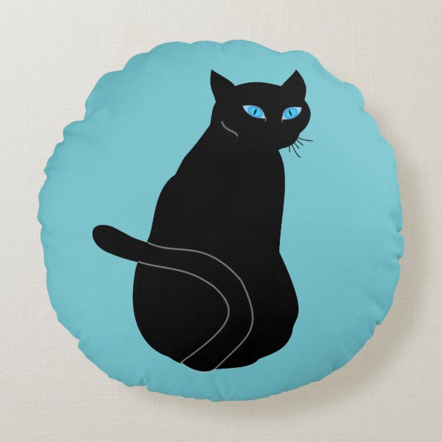 Black Cat With Blue Eyes Round Cushion (Front)