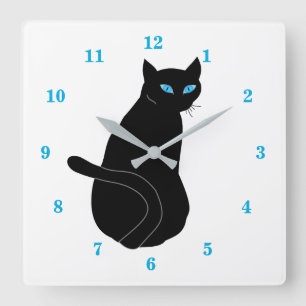 Black Cat With Blue Eyes Square Wall Clock