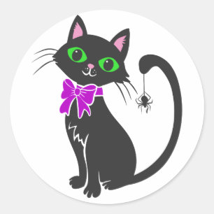 Black cat with bow tie - Choose background color Classic Round Sticker