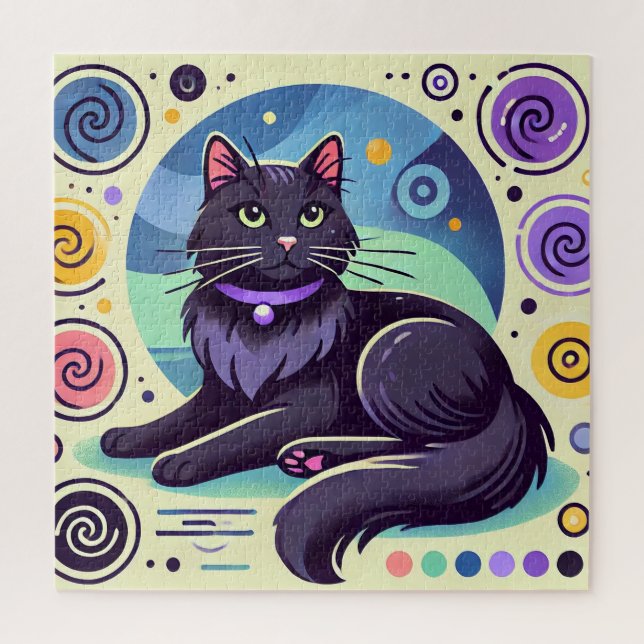 Black Cat with Brightly Coloured Background Jigsaw Puzzle (Vertical)