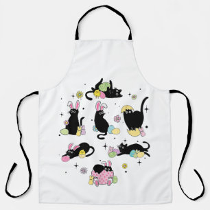 Black Cat with Bunny Eggs Apron