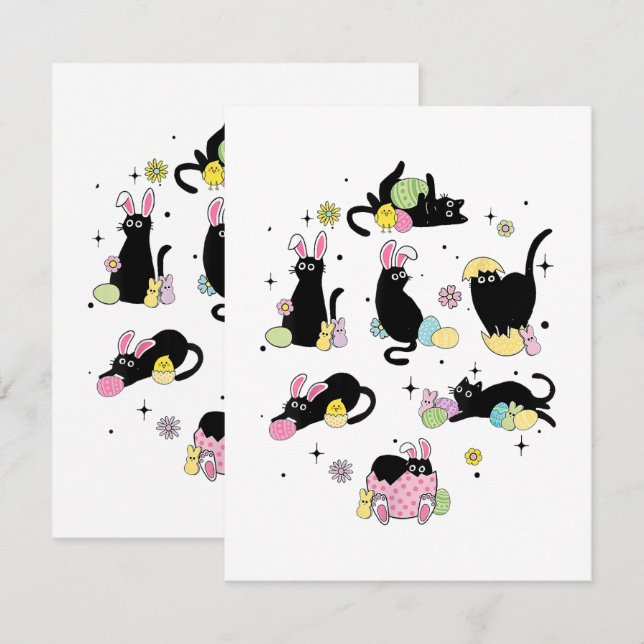 Black Cat with Bunny Eggs Card (Front/Back)