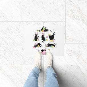 Black Cat with Bunny Eggs Doormat