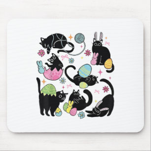 Black Cat With Bunny Eggs Happy Easter Day Matchin Mouse Pad