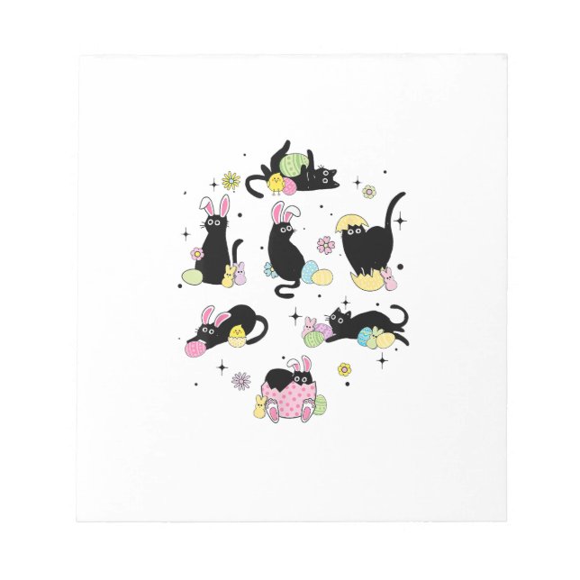 Black Cat with Bunny Eggs Happy Easter Day Matchin Notepad (Front)