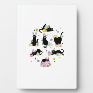 Black Cat with Bunny Eggs Happy Easter Day Matchin Plaque