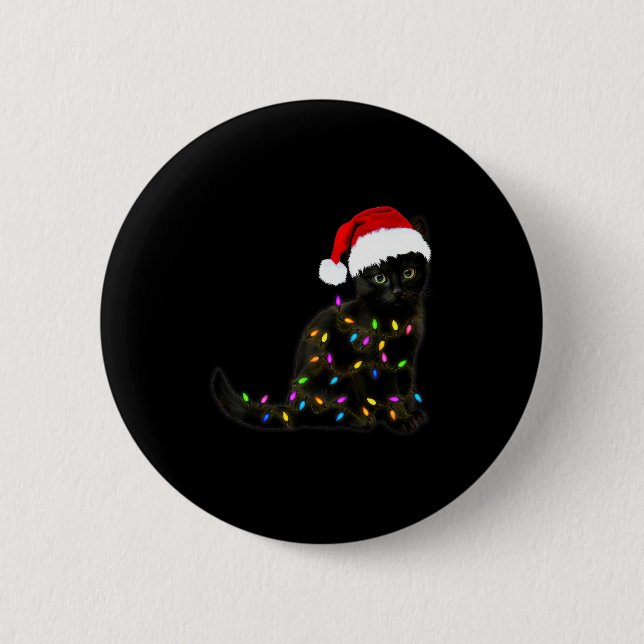 Black Cat With Christmas Light Funny Cat Lover Chr 6 Cm Round Badge (Front)