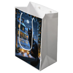 Black Cat With Christmas Lights Holiday Medium Gift Bag