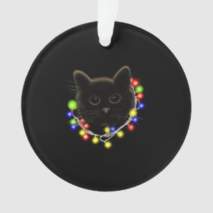 Black cat with Christmas lights Ornament